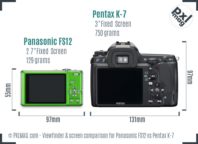 Panasonic FS12 vs Pentax K-7 Screen and Viewfinder comparison