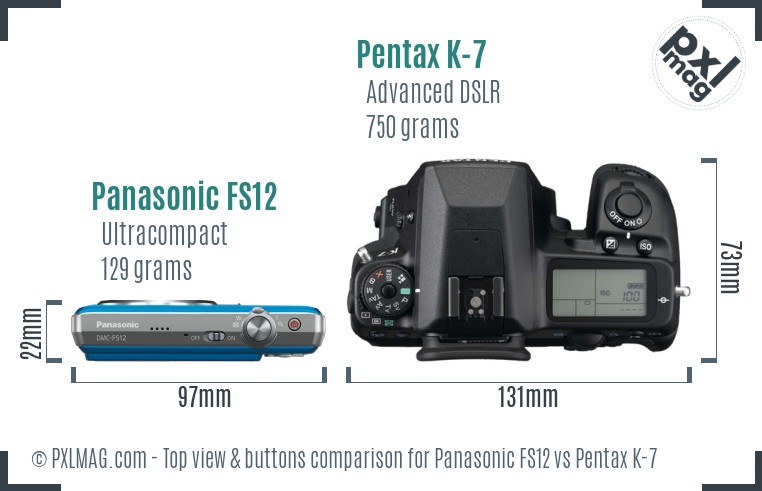 Panasonic FS12 vs Pentax K-7 top view buttons comparison