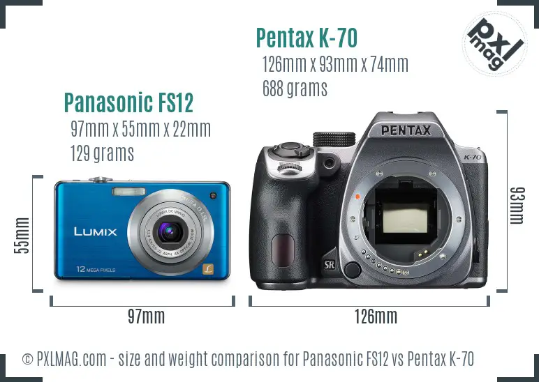 Panasonic FS12 vs Pentax K-70 size comparison