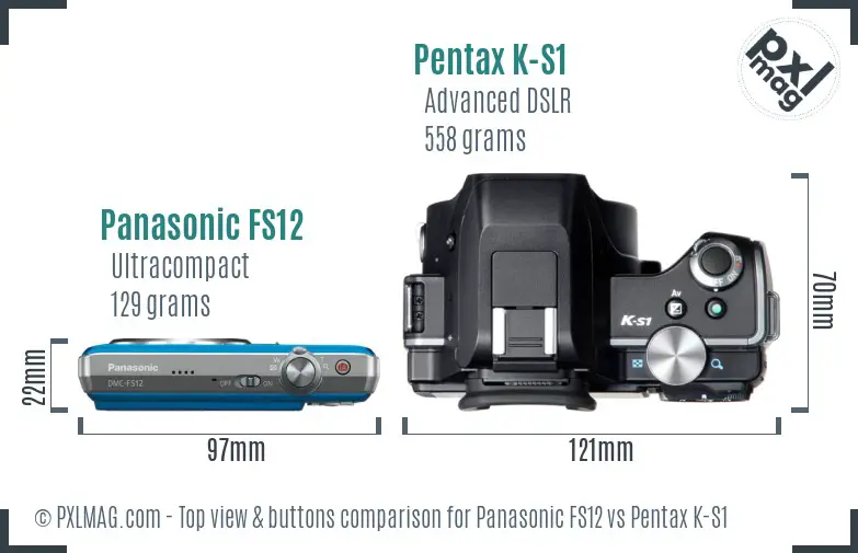 Panasonic FS12 vs Pentax K-S1 top view buttons comparison