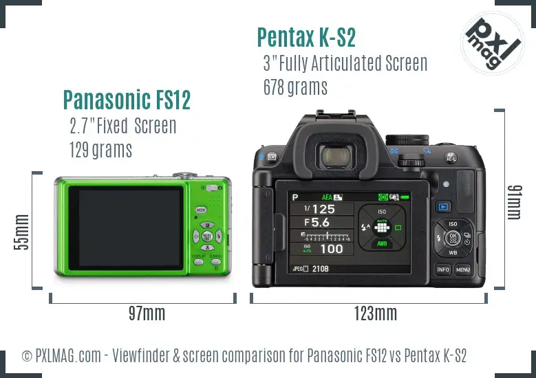 Panasonic FS12 vs Pentax K-S2 Screen and Viewfinder comparison