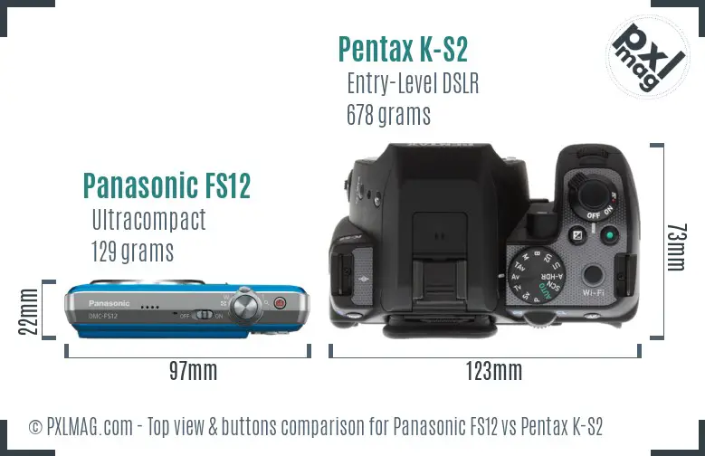 Panasonic FS12 vs Pentax K-S2 top view buttons comparison