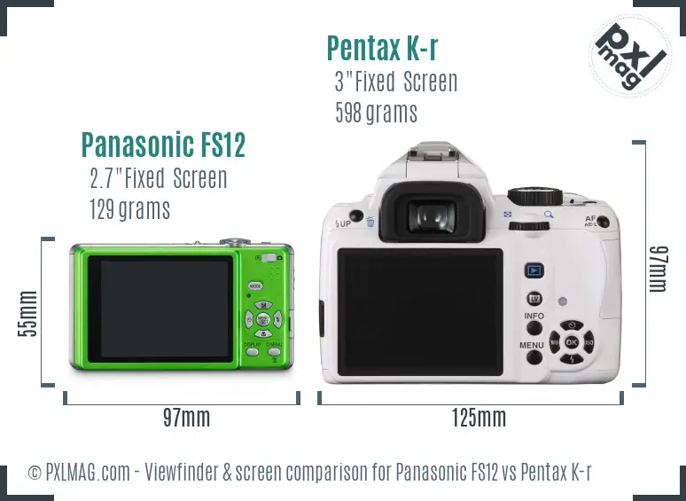 Panasonic FS12 vs Pentax K-r Screen and Viewfinder comparison