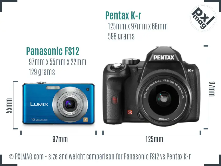 Panasonic FS12 vs Pentax K-r size comparison