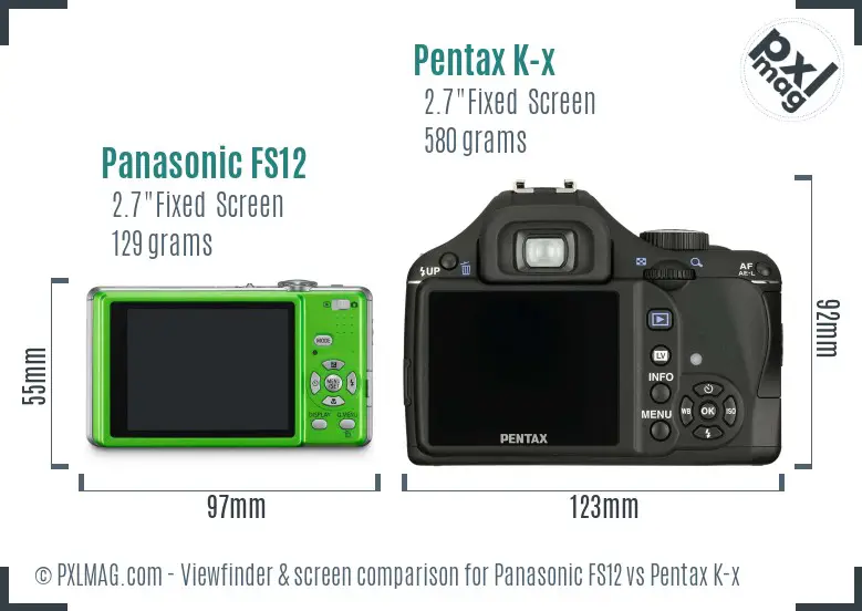 Panasonic FS12 vs Pentax K-x Screen and Viewfinder comparison