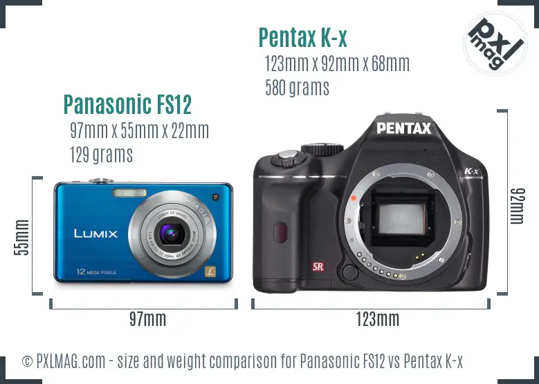 Panasonic FS12 vs Pentax K-x size comparison