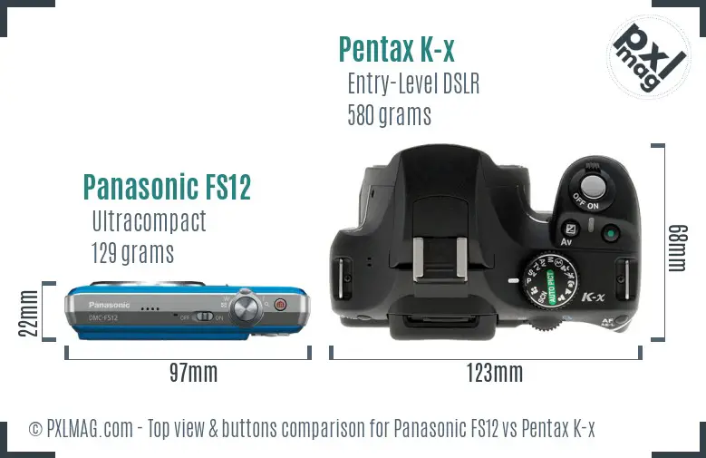 Panasonic FS12 vs Pentax K-x top view buttons comparison