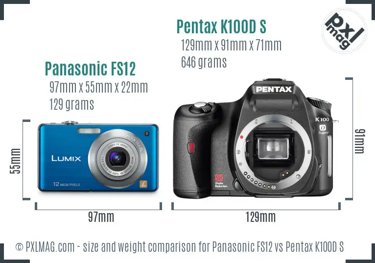 Panasonic FS12 vs Pentax K100D S size comparison
