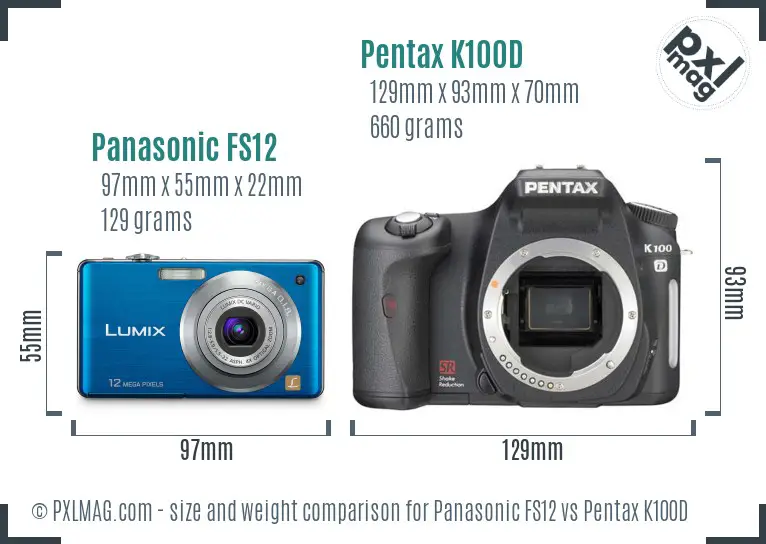 Panasonic FS12 vs Pentax K100D size comparison