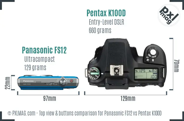 Panasonic FS12 vs Pentax K100D top view buttons comparison