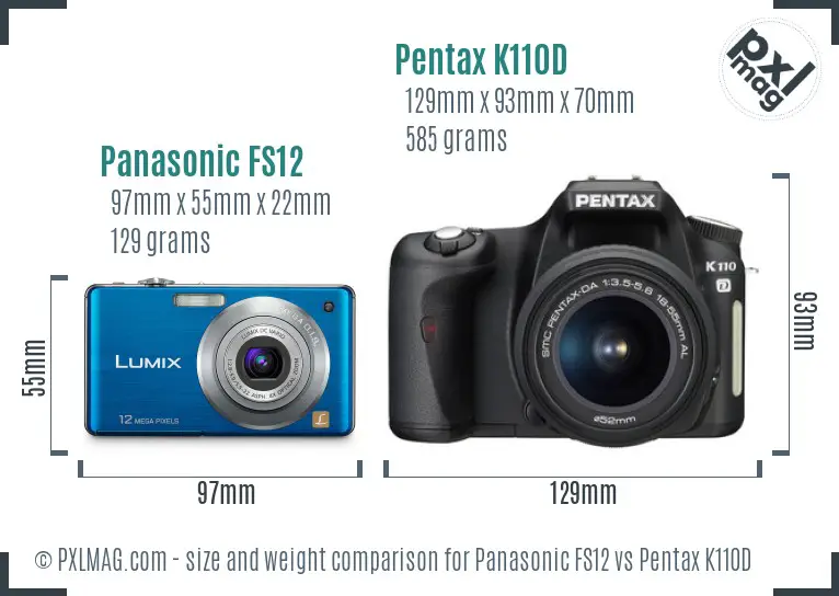 Panasonic FS12 vs Pentax K110D size comparison