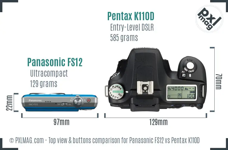 Panasonic FS12 vs Pentax K110D top view buttons comparison