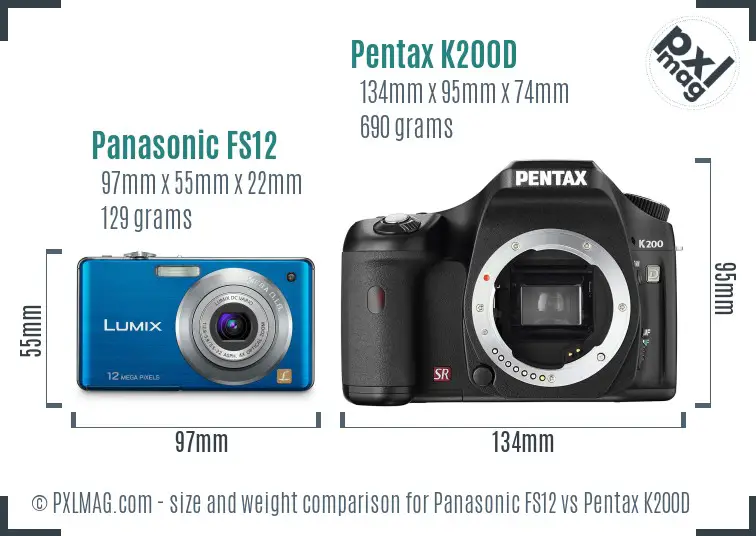 Panasonic FS12 vs Pentax K200D size comparison