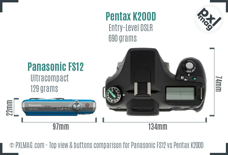Panasonic FS12 vs Pentax K200D top view buttons comparison