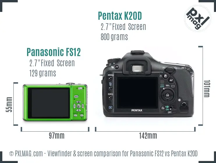 Panasonic FS12 vs Pentax K20D Screen and Viewfinder comparison