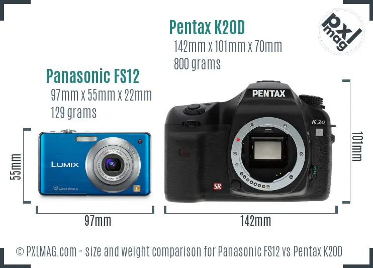 Panasonic FS12 vs Pentax K20D size comparison