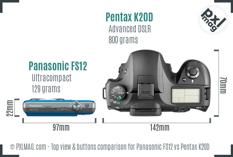 Panasonic FS12 vs Pentax K20D top view buttons comparison