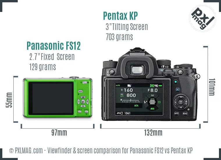 Panasonic FS12 vs Pentax KP Screen and Viewfinder comparison