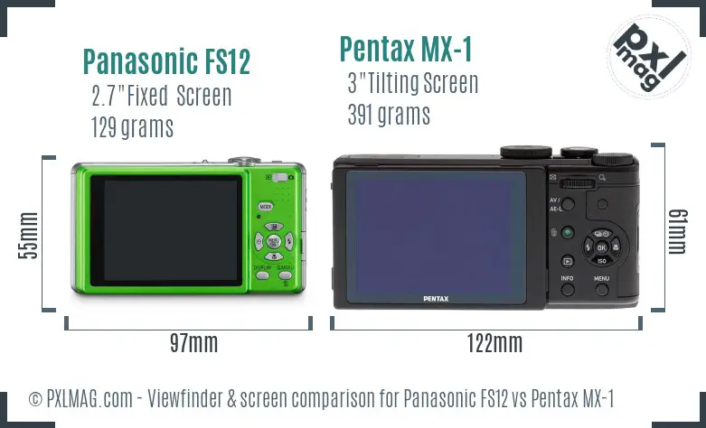 Panasonic FS12 vs Pentax MX-1 Screen and Viewfinder comparison