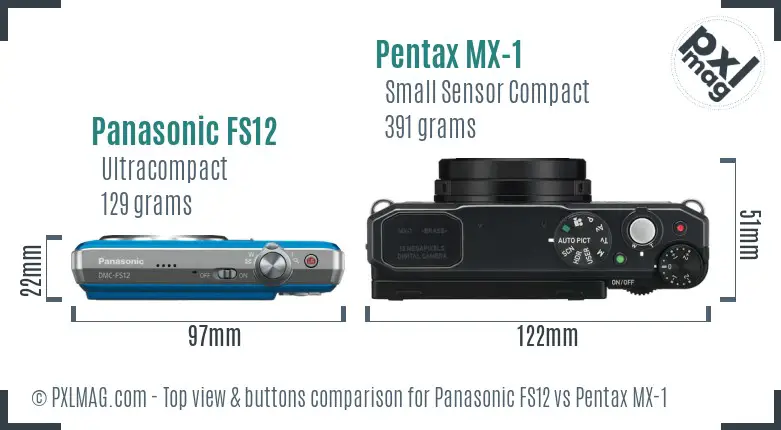 Panasonic FS12 vs Pentax MX-1 top view buttons comparison