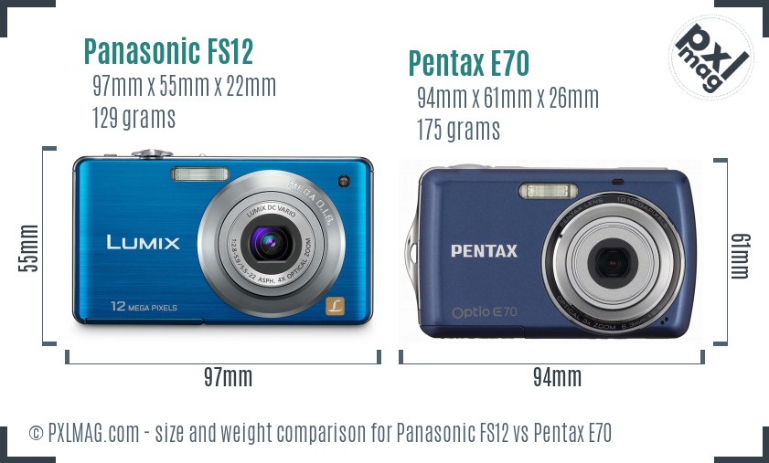 Panasonic FS12 vs Pentax E70 size comparison