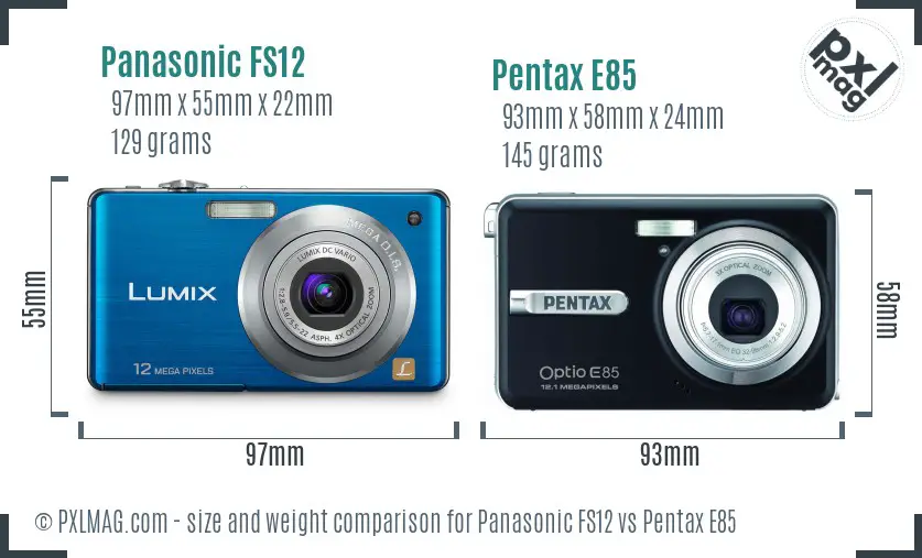 Panasonic FS12 vs Pentax E85 size comparison