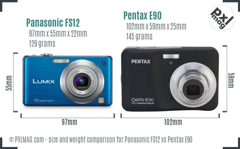 Panasonic FS12 vs Pentax E90 size comparison