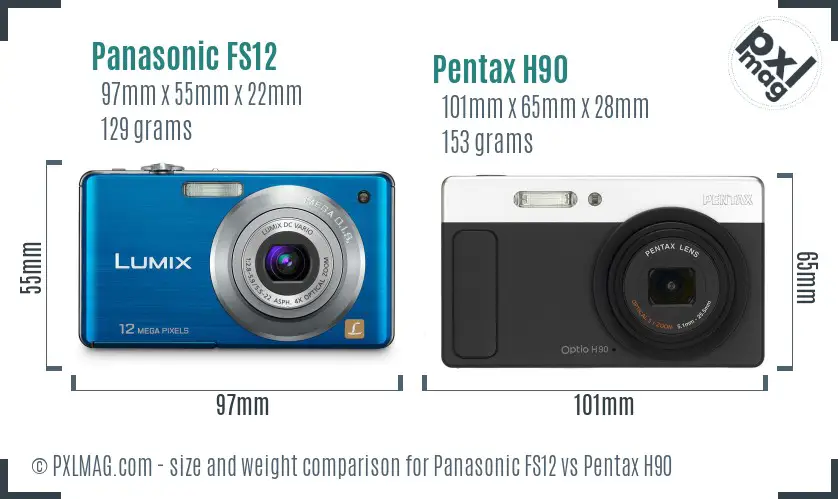 Panasonic FS12 vs Pentax H90 size comparison