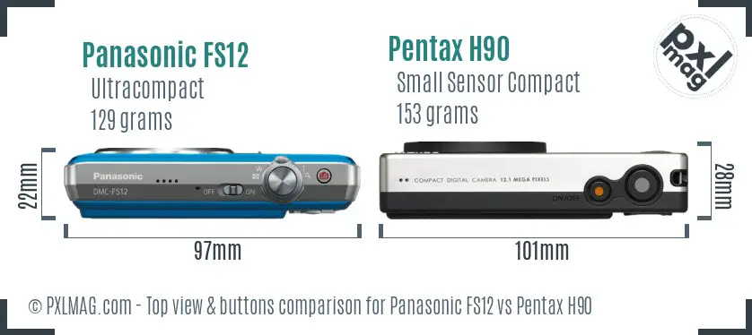 Panasonic FS12 vs Pentax H90 top view buttons comparison