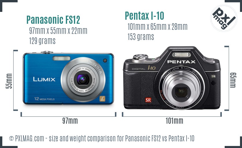 Panasonic FS12 vs Pentax I-10 size comparison