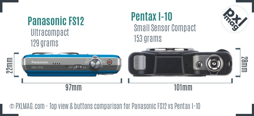 Panasonic FS12 vs Pentax I-10 top view buttons comparison