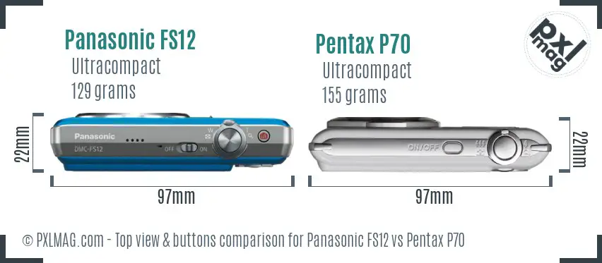 Panasonic FS12 vs Pentax P70 top view buttons comparison