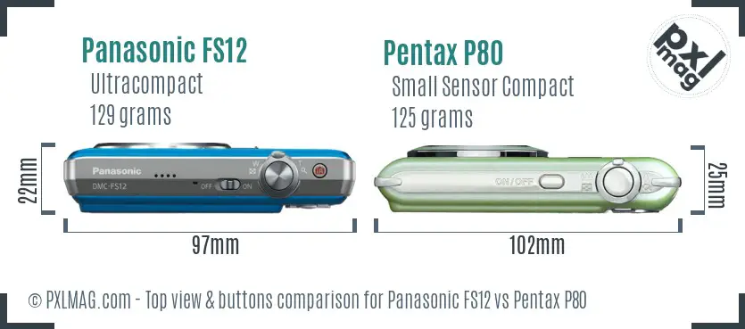 Panasonic FS12 vs Pentax P80 top view buttons comparison