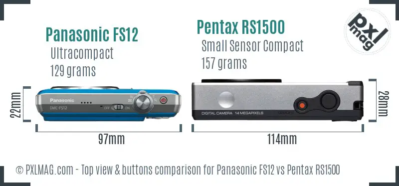 Panasonic FS12 vs Pentax RS1500 top view buttons comparison
