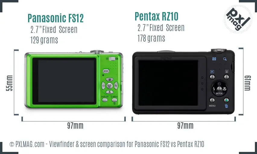Panasonic FS12 vs Pentax RZ10 Screen and Viewfinder comparison