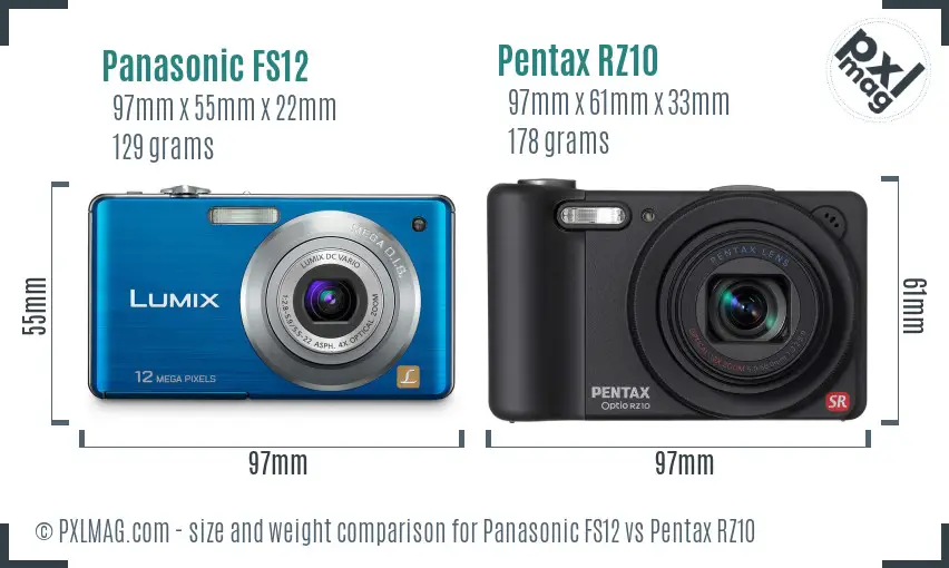 Panasonic FS12 vs Pentax RZ10 size comparison