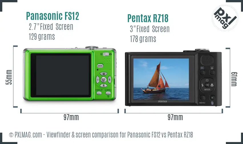 Panasonic FS12 vs Pentax RZ18 Screen and Viewfinder comparison
