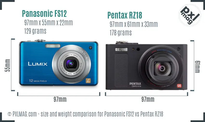 Panasonic FS12 vs Pentax RZ18 size comparison