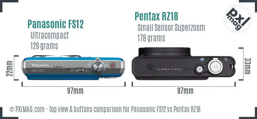 Panasonic FS12 vs Pentax RZ18 top view buttons comparison