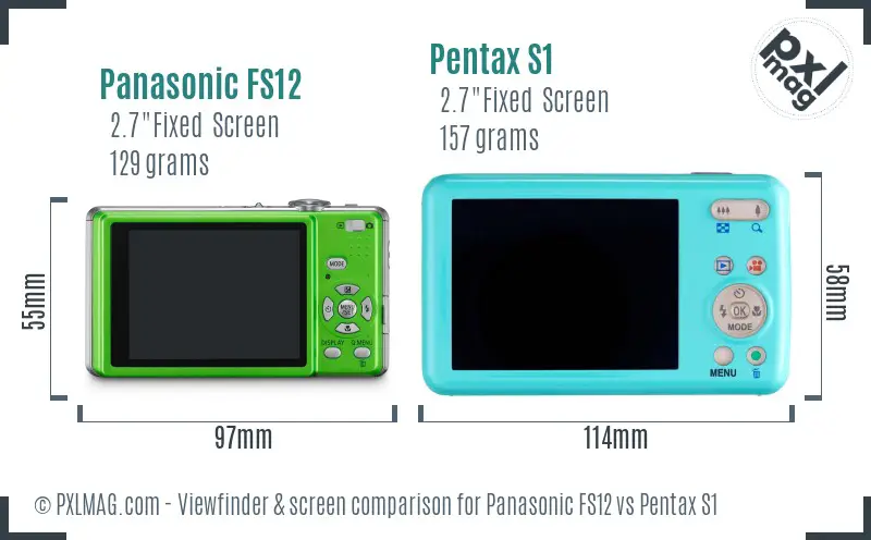 Panasonic FS12 vs Pentax S1 Screen and Viewfinder comparison
