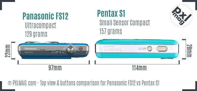Panasonic FS12 vs Pentax S1 top view buttons comparison