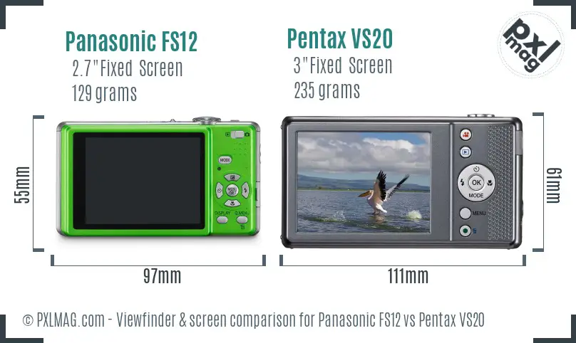 Panasonic FS12 vs Pentax VS20 Screen and Viewfinder comparison