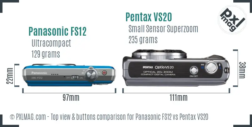 Panasonic FS12 vs Pentax VS20 top view buttons comparison
