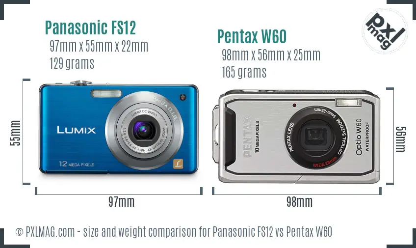 Panasonic FS12 vs Pentax W60 size comparison