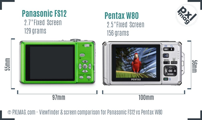 Panasonic FS12 vs Pentax W80 Screen and Viewfinder comparison