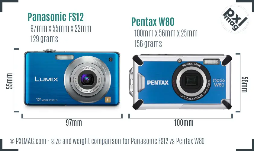 Panasonic FS12 vs Pentax W80 size comparison