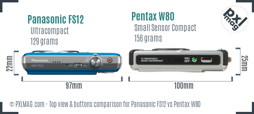 Panasonic FS12 vs Pentax W80 top view buttons comparison