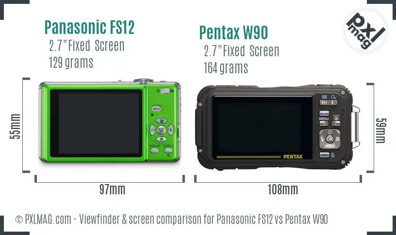 Panasonic FS12 vs Pentax W90 Screen and Viewfinder comparison