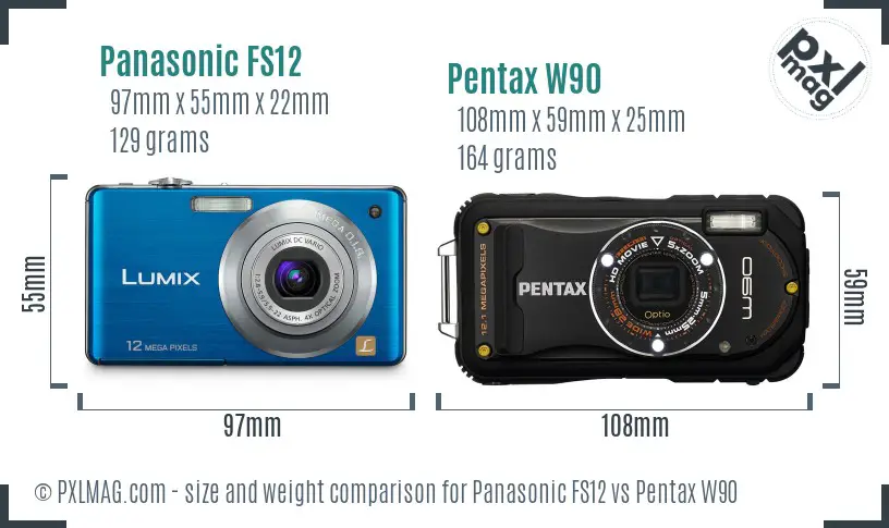 Panasonic FS12 vs Pentax W90 size comparison
