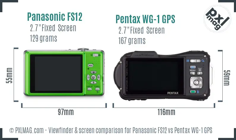 Panasonic FS12 vs Pentax WG-1 GPS Screen and Viewfinder comparison